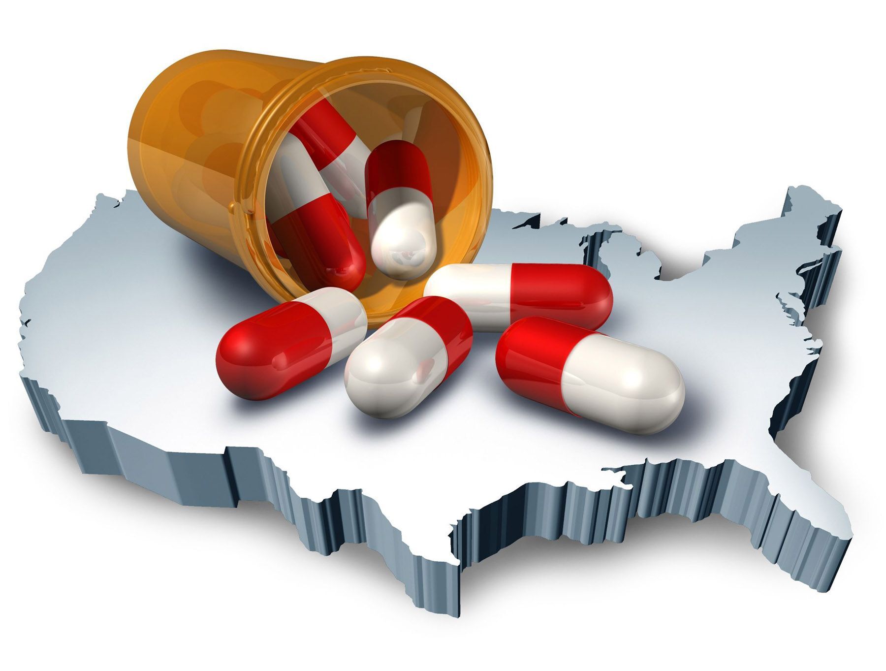 Close-up of scattered prescription pills and a hand reaching out, representing prescription drug abuse.