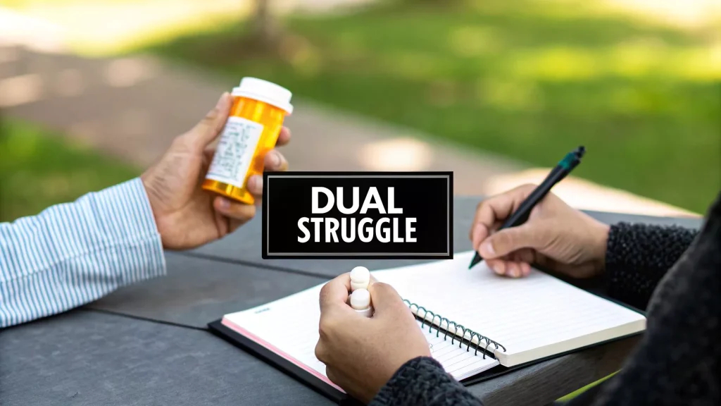 An image depicting the challenges of bipolar and addiction, symbolizing dual diagnosis.