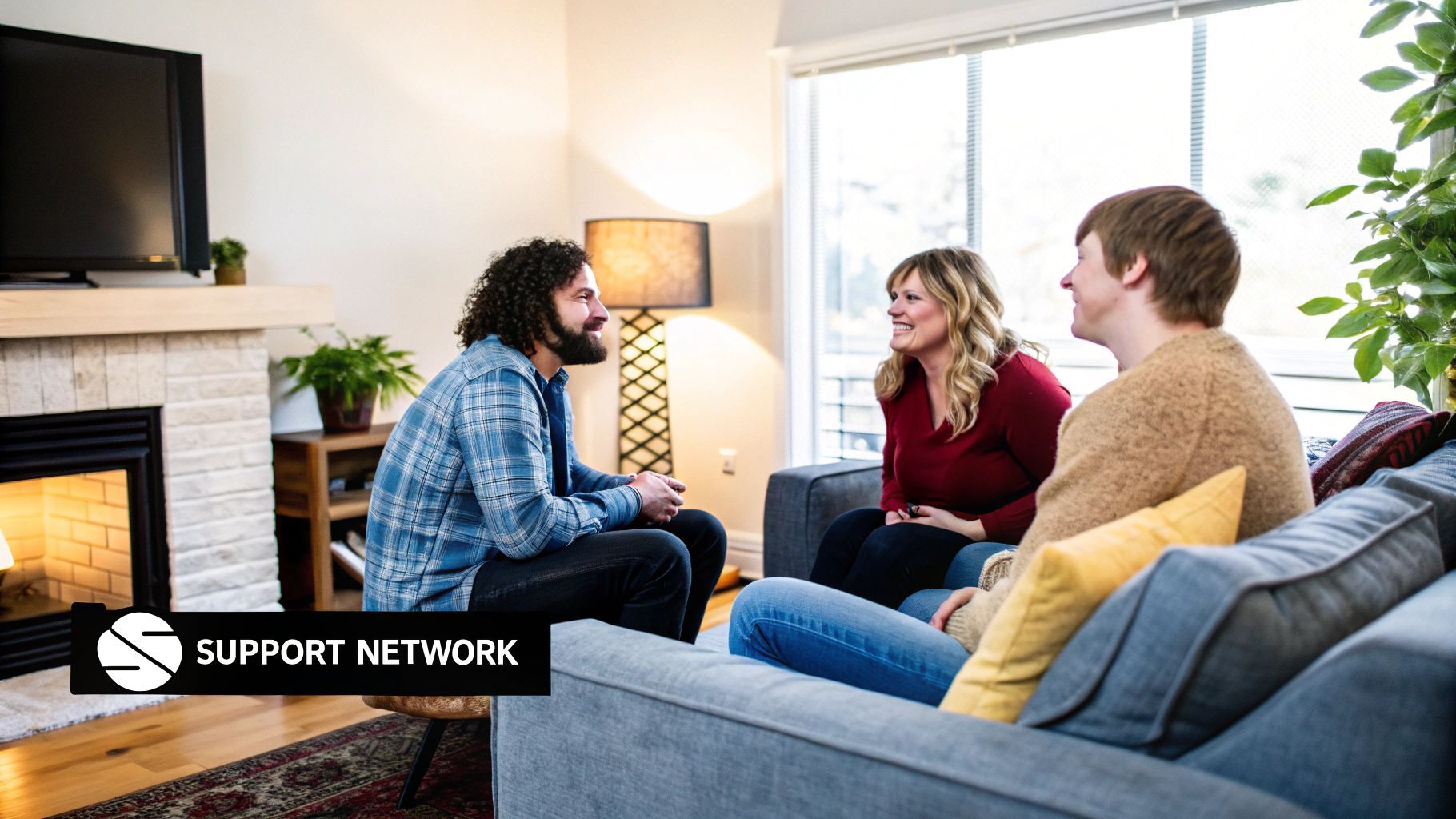 People in a support group sitting in a circle, sharing and listening attentively.