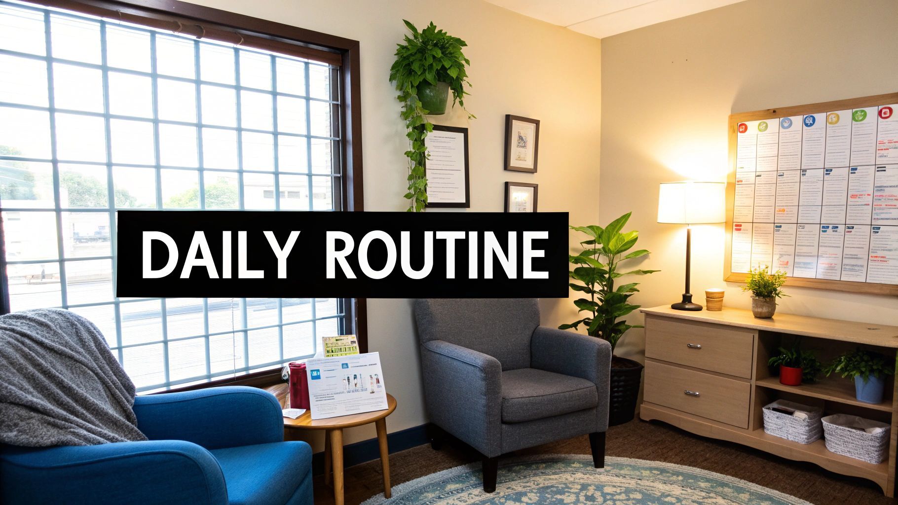Two people sitting across from each other in a bright, comfortable room, engaged in a therapy session.