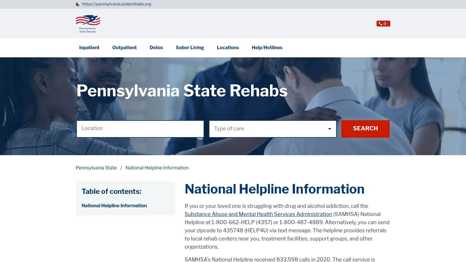 Substance Abuse and Mental Health Services Administration (SAMHSA) National Helpline