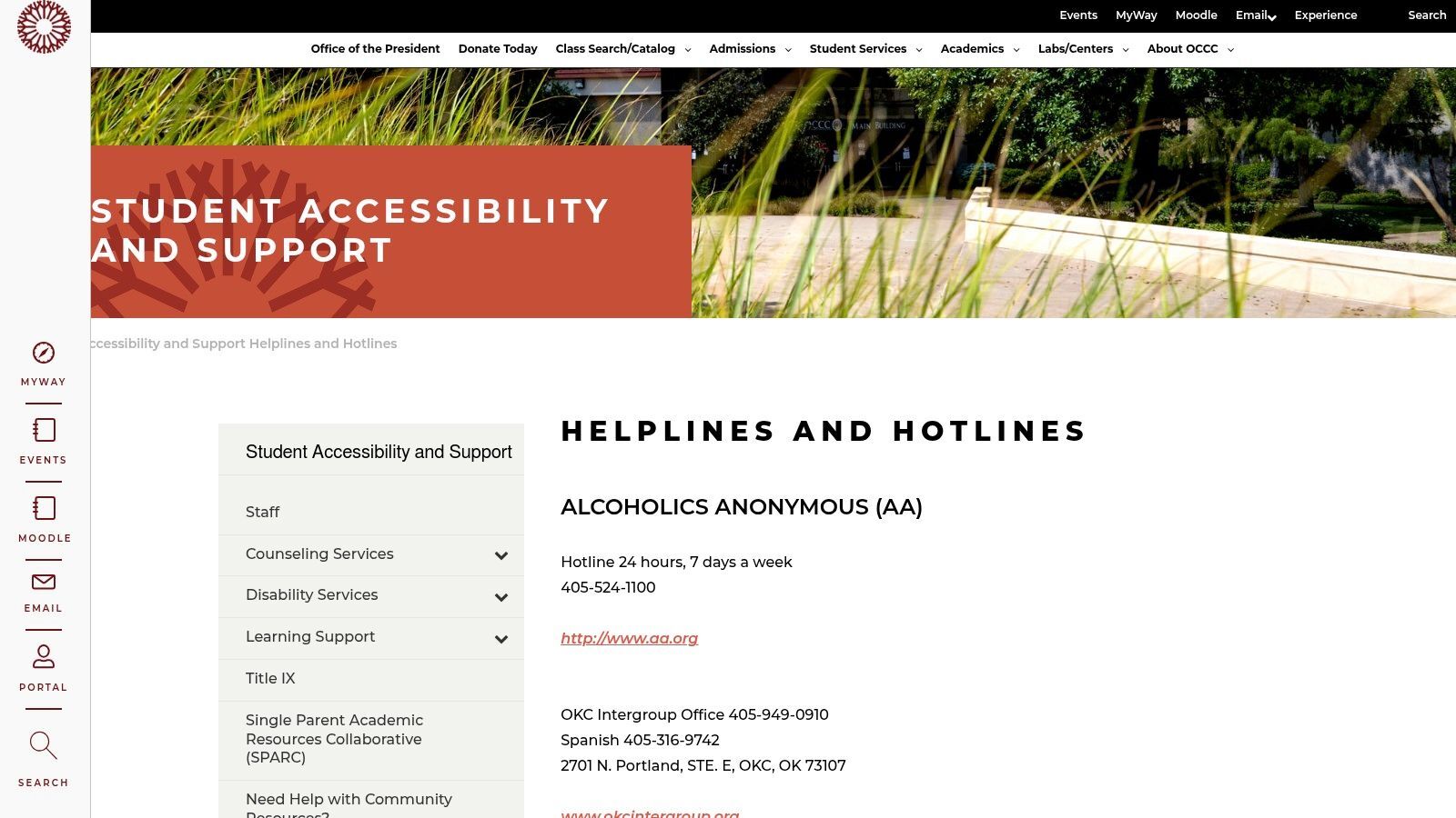 Oklahoma City Community College Helplines and Hotlines