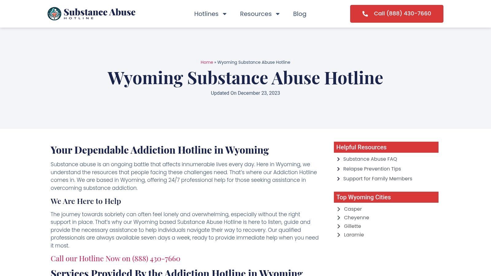 Wyoming Substance Abuse Hotline