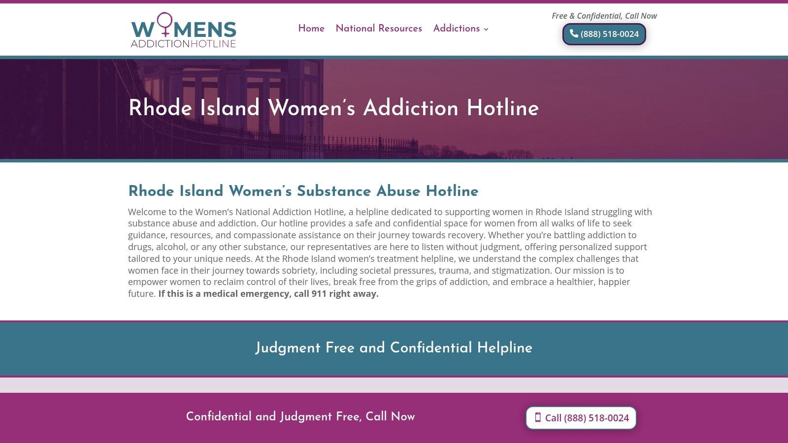Rhode Island Women's Addiction Hotline