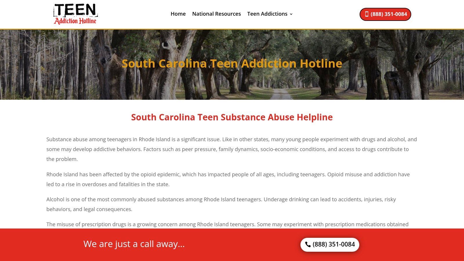 South Carolina Teen Addiction Hotline