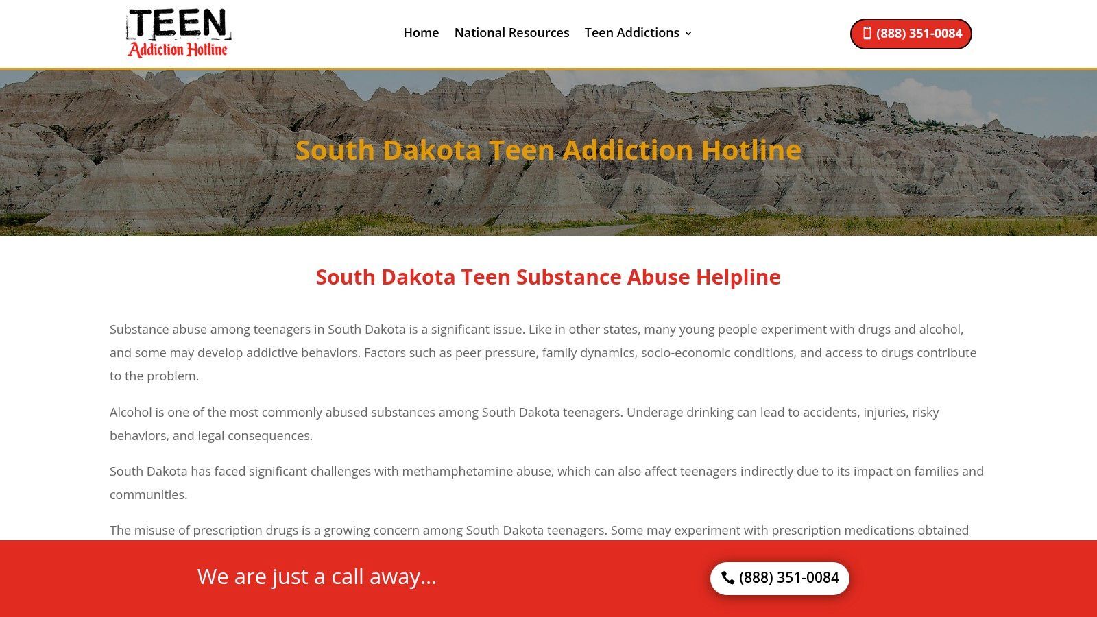 South Dakota Teen Addiction Hotline
