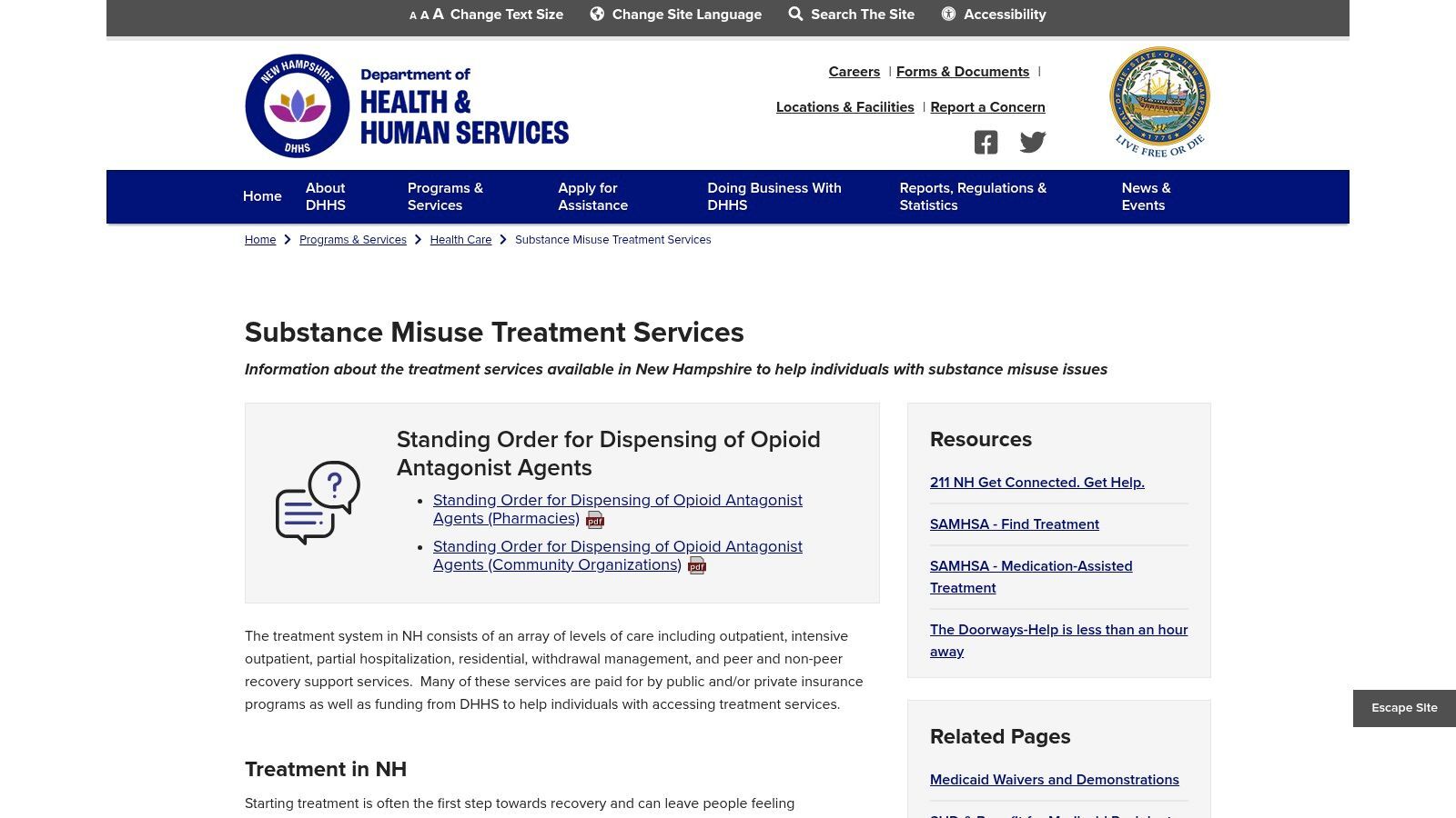 Substance Misuse Treatment Services by NH DHHS