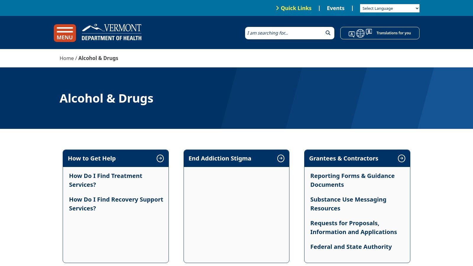 Vermont Department of Health – Substance Use Programs