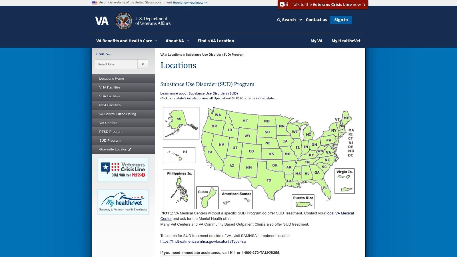 U.S. Department of Veterans Affairs – SUD Program Locator